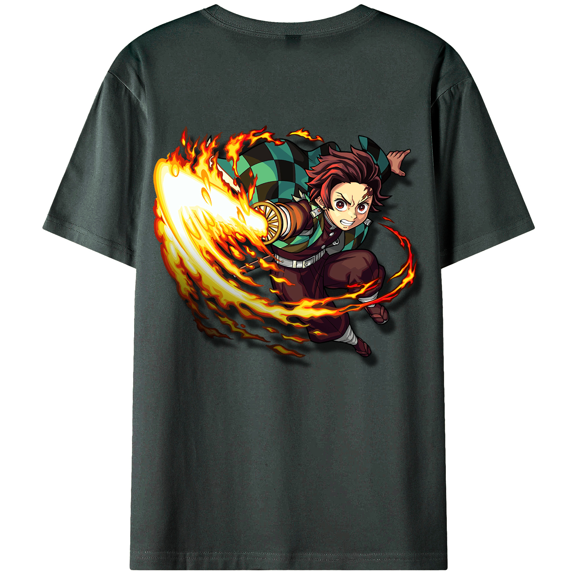 （画像用） 鬼滅の刃 竈門 炭治郎／かまど たんじろう Kamado Tanjirou 綿100％ メンズ半袖Tシャツ（バックプリント） 通気性